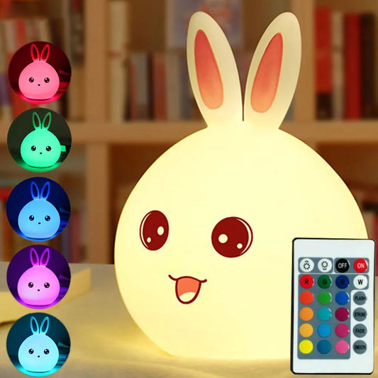 Night Light Cute Rabbit Colorful Light Voice Controlled Clap Lamp Pat Lamp Night Feeding Baby Bedroom and Kid's Christmas Gift