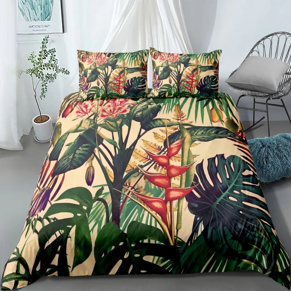 Tropical Palmtree Leaves Bedding Set King Queen Double Full Twin Single Size Duvet Cover Pillow Case Bed Linen Set