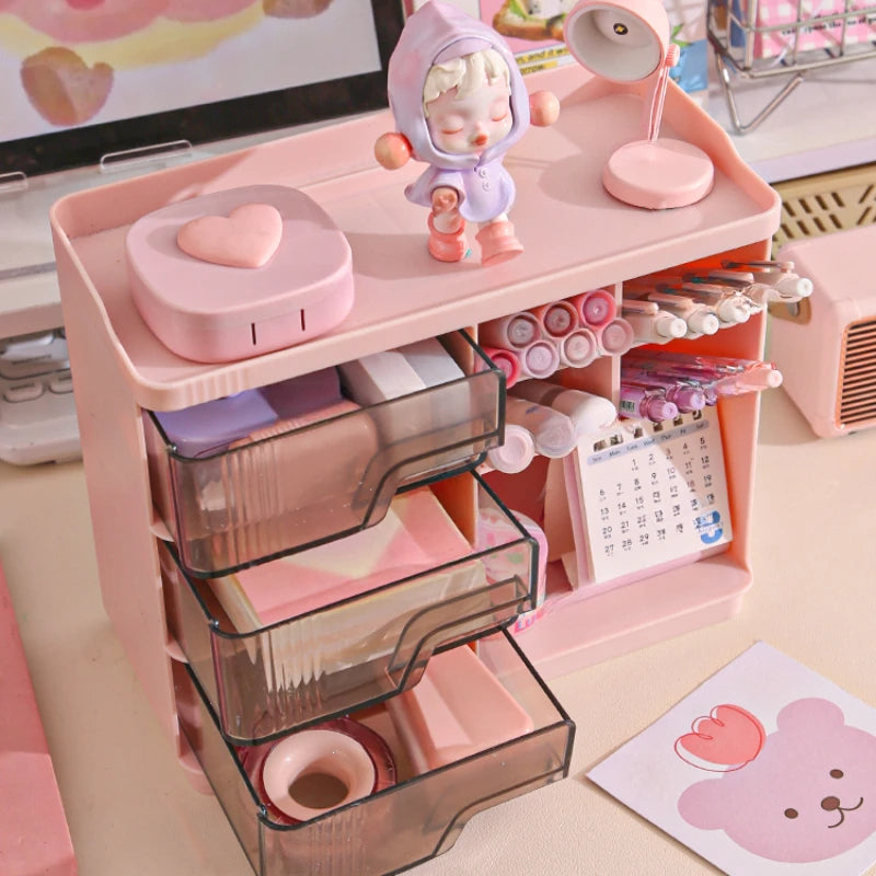 Cute Stationery Storage Box Organizer Multi-funct Desktop Drawer Oblique Pen Holder Office Organization Dust-proof Storage Rack