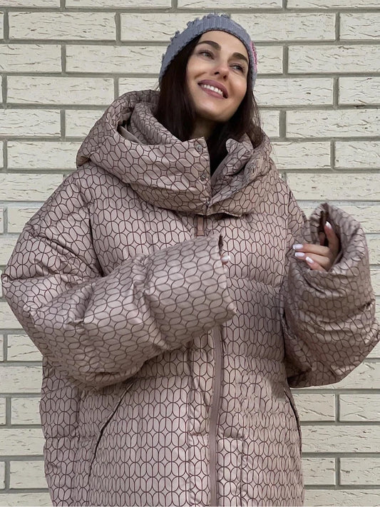 Print Puffy Women Winter Coats Casual Hooded Zipper Pocket Parkas Padded Jackets Vintage Lightweight Lady New In Outerwear