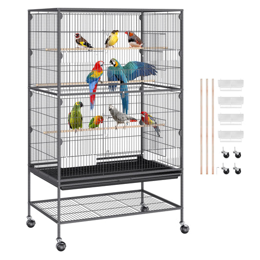 VEVOR 52/54 inch Standing Large Flight Bird Cage Carbon Steel Parakeets Cages with Rolling Stand and Tray for Cockatiels Parrots