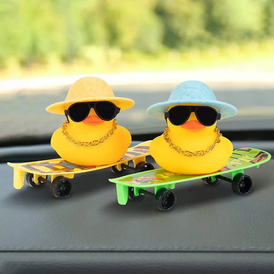 Car Duck Ornament Rubber Duck Car Dashboard Decoration  Car Dashboard Decoration Accessories with Mini Hat Chair or Skateboard