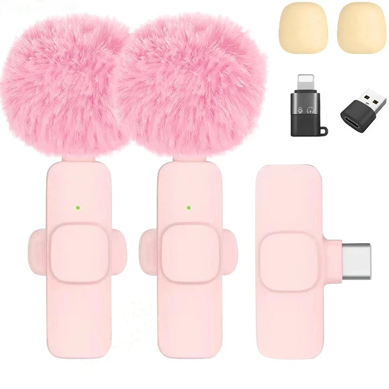 Xiaomi Pink Wireless Lavalier Microphone for iPhone Android PC Live Gaming Phone Portable Audio Video Recording Vlog Microphone