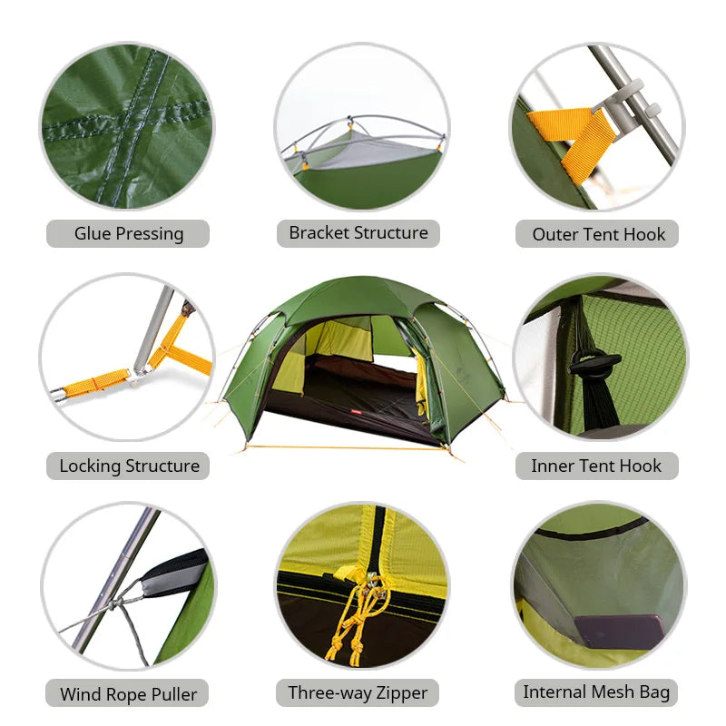 Naturehike Cloud Peak 2 People Tent Ultralight 2 Persons Camping Hiking Outdoor Tent 20D Nylon Waterproof Fabric  NH17K240-Y