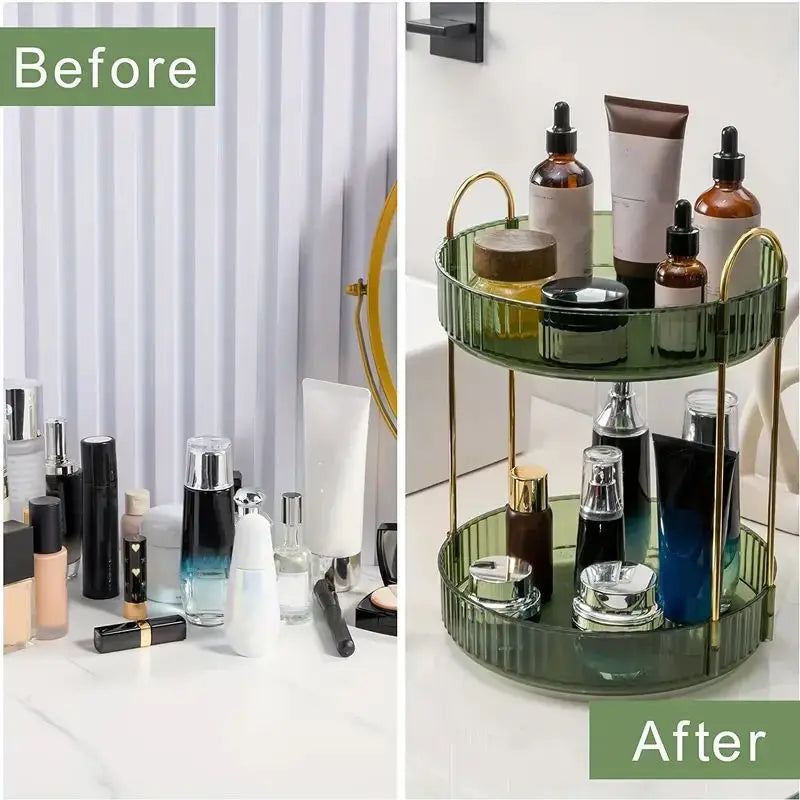 1pc 360° Rotating Makeup Organizer, Light Luxury Transparent Storage Rack, Large Capacity Cosmetics Storage Box, Multi-function