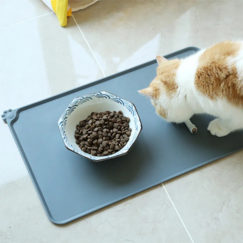 Pet Cat Bowl Food Mat with High Lips Silicone Non-Stick Waterproof Dog Food Feeding Pad Puppy Feeder Tray Water Cushion Placemat