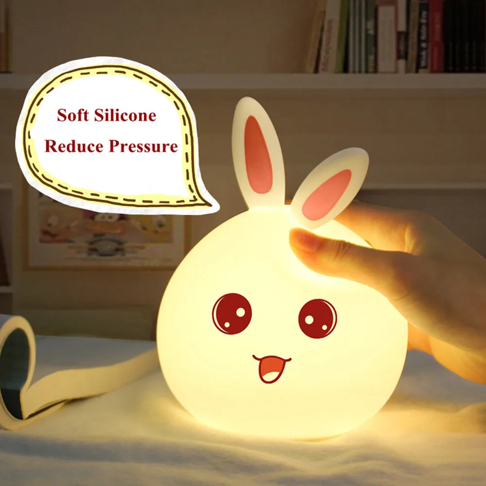 Night Light Cute Rabbit Colorful Light Voice Controlled Clap Lamp Pat Lamp Night Feeding Baby Bedroom and Kid's Christmas Gift