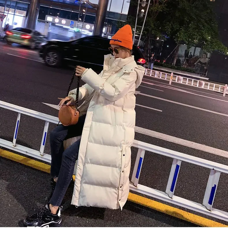 Super Long Padded Cotton Jacket Women 2025 New Korean Over-The-Knee  Fashion Parkas Winter Female  Thick Black Down Cotton Coat