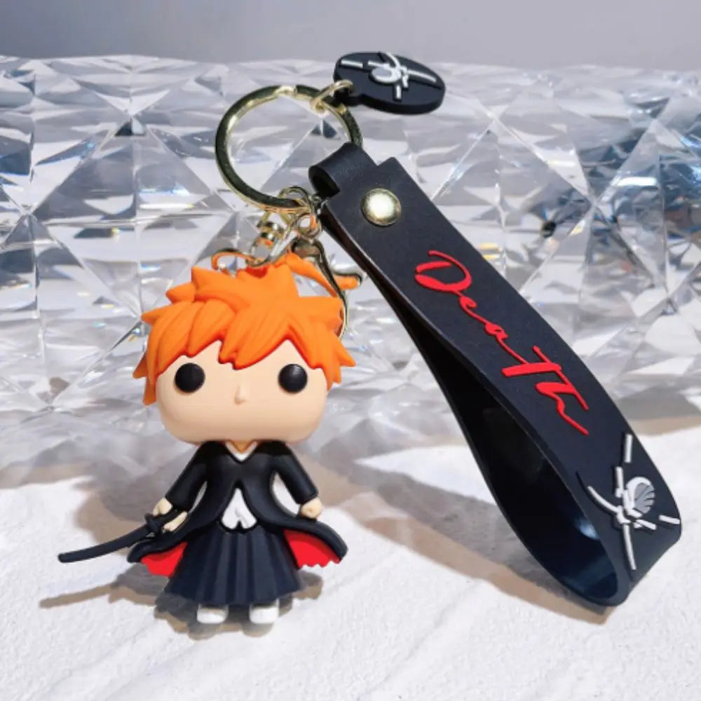 Anime Bleach Keychain Cosplay Kurosaki Ichigo Silicone Pendant Keyring Car Backpack Key Holder Accessories for Fans Quality Gift