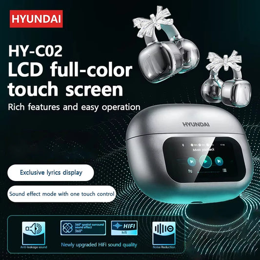 HYUNDAI HY-C02 Ear Clip Screen Display Earphones Wireless Bluetooth Headphones  Mic High Sound Stereo Sound Earbuds