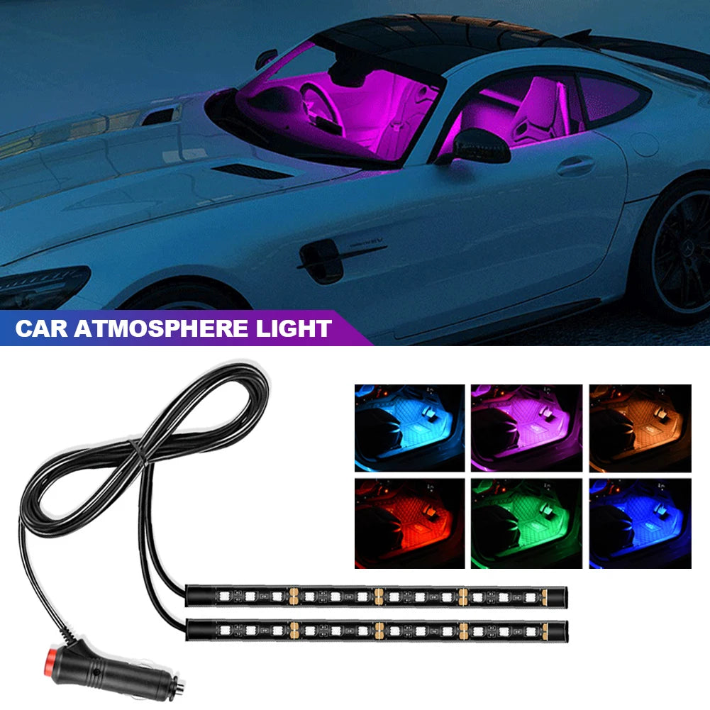 Led Bar Car Interior Backlight Ambient Mood Foot Light With Cigarette Lighter Decorative Atmosphere Lamp Auto Accessories 12v