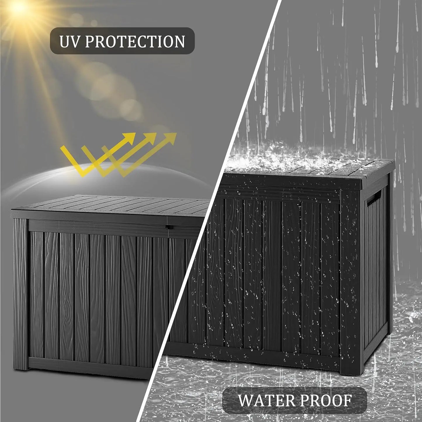 150 Gallon Lockable Resin Deck Box, Waterproof & UV-Resistant Outdoor Storage Box for Cushion