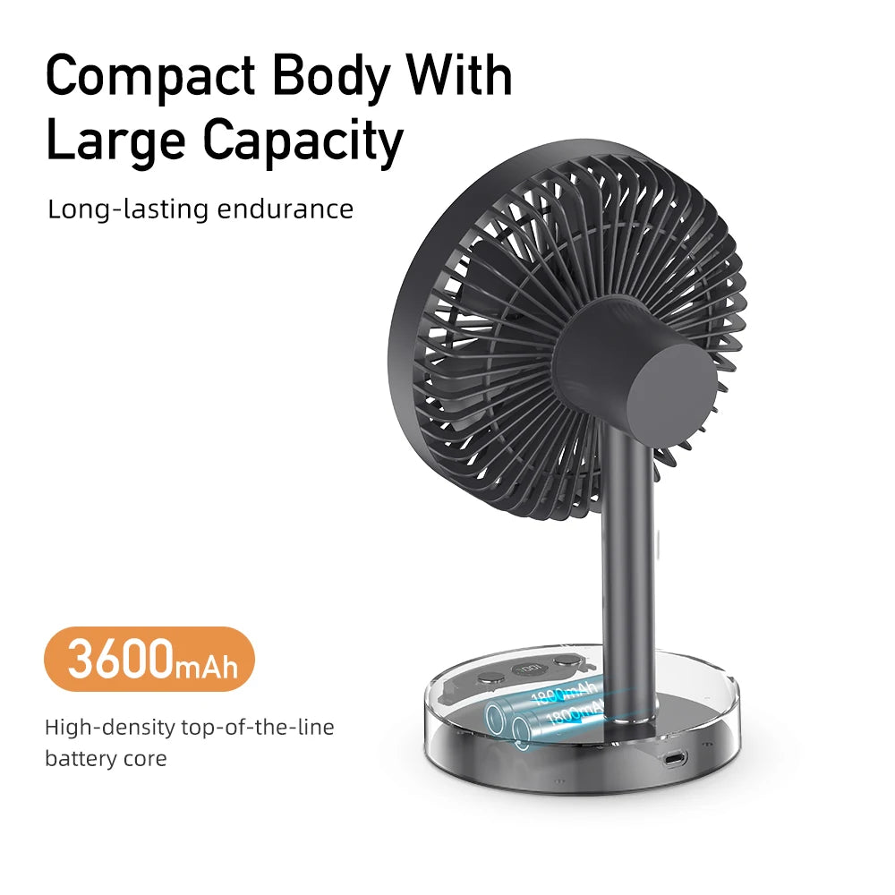 Vissko USB Desk Fan Strong Airflow & Quiet Operation Five-Speed Wind Mini Table Fan 3600mAh Angle Adjustable for Office Bedroom