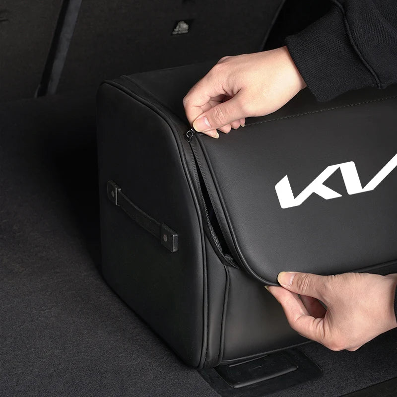 KIA Car High-capacity Leather Storage Bag Car Trunk Organizing Box For KIA EV6 Stinger RIO Sorento Picanto Ceed Borrego Syros K4