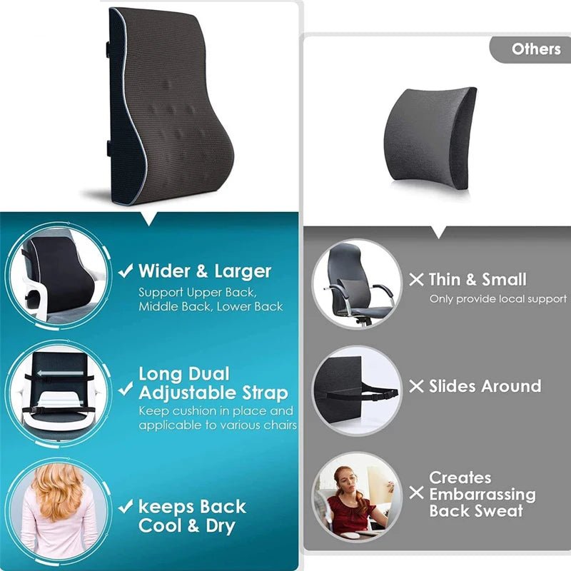 Memory Foam Lumbar Support Pillow Non-Slip Car Seat Lumbar Cushion To Relieve Back Pain Comfortable Back Support Pillow