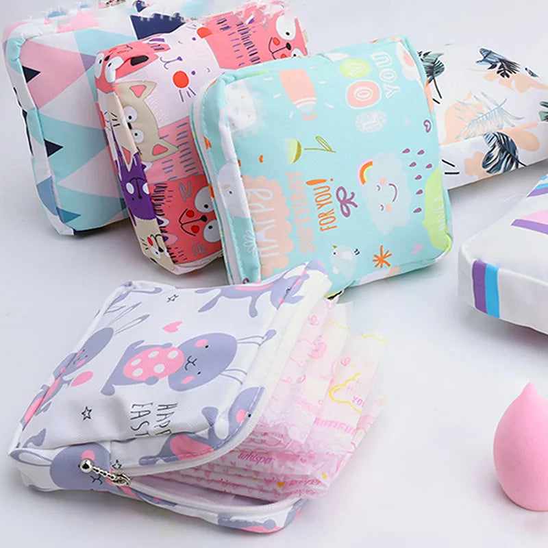 Women Portable Sanitary Napkin Tampon Storage Bag Cotton Travel Makeup Storage Bag Literary Zipper Coin Purse Sundries Storage#w