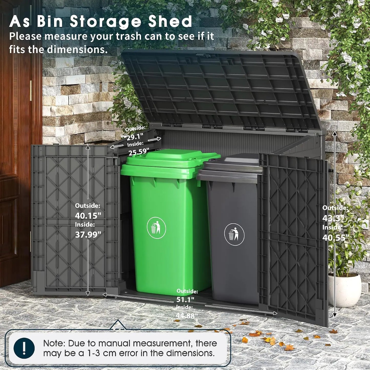 Outdoor Storage Cabinet 37 Cu Ft with Lockable Doors, Portable Horizontal Resin Storage Shed -Easy to Assemble,, Custom