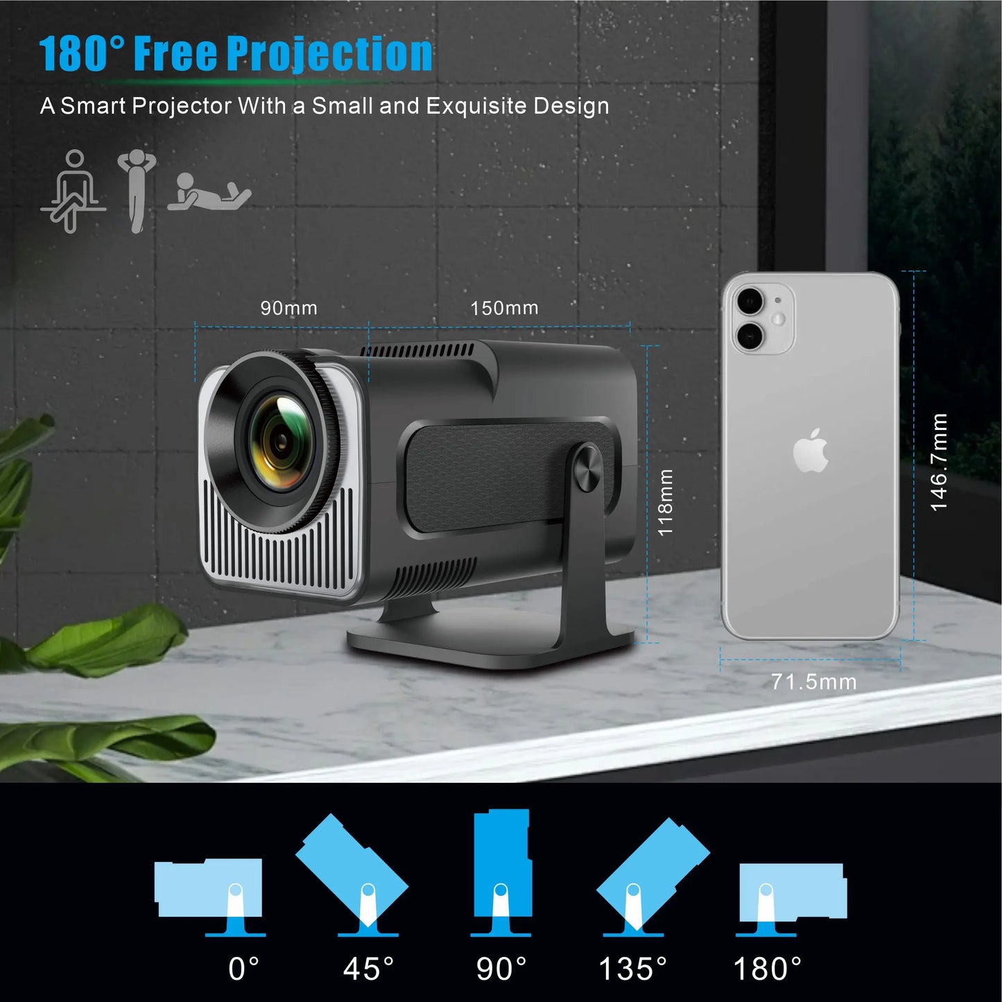 4K Smart Projector HY320 mini Android 11 Dual Wifi6 200 ANSI Allwinner H713 BT5.0 1080P 1980*1080P Home Cinema Outdoor Projetor