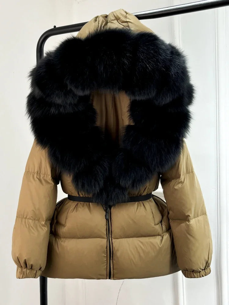 2025 Winter Puffer Jacket Women Real Fox Fur Hooded Thick Warm 90% White Duck Down Coat Female Parkas Waterproof
