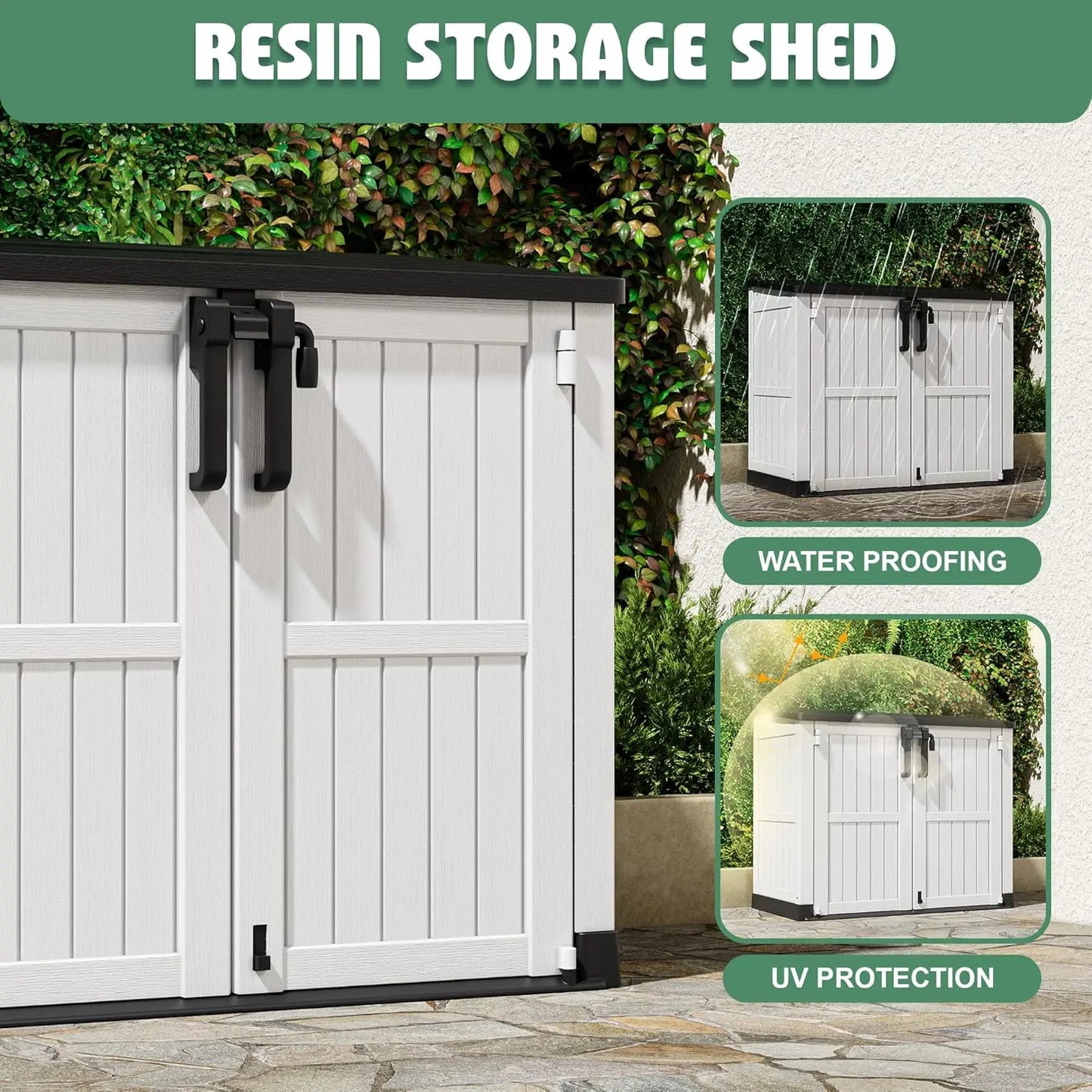 Outdoor Storage Cabinet 36 Cu Ft with Lockable Doors, Portable Horizontal Resin Storage Shed -Easy to Assemble,, Custom