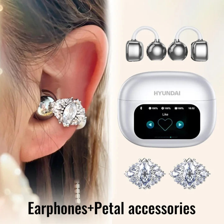 HYUNDAI HY-C02 Ear Clip Screen Display Earphones Wireless Bluetooth Headphones  Mic High Sound Stereo Sound Earbuds