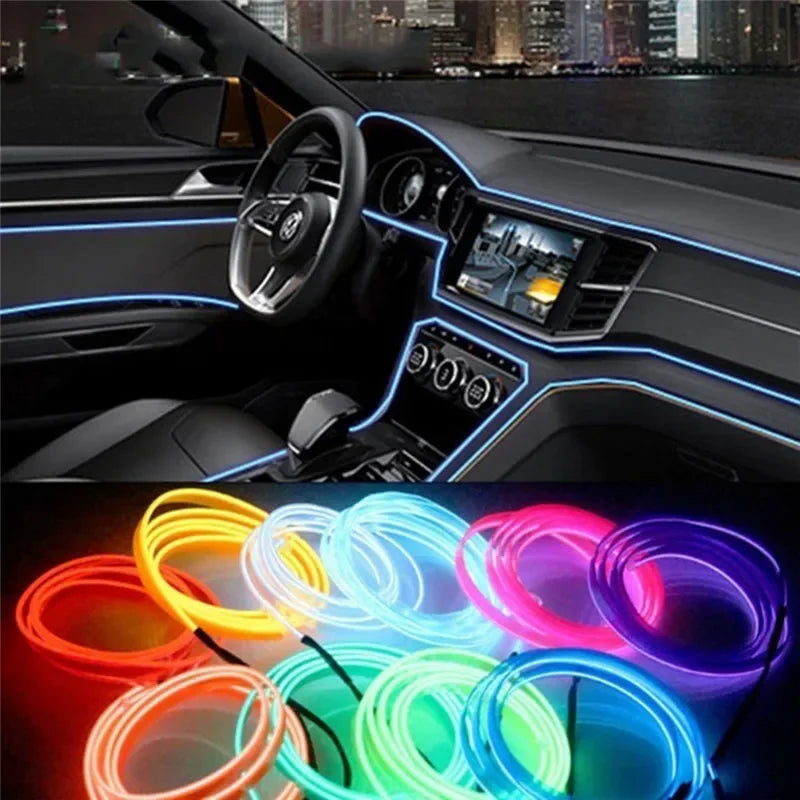 New 1M 12V LED Car Light Lamp Flexible Auto Interior Decorative Atmosphere Wire Strip Cold LED Light Fit all DC 12V Cars