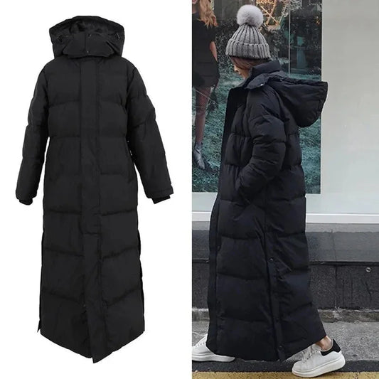Super Long Padded Cotton Jacket Women 2025 New Korean Over-The-Knee  Fashion Parkas Winter Female  Thick Black Down Cotton Coat