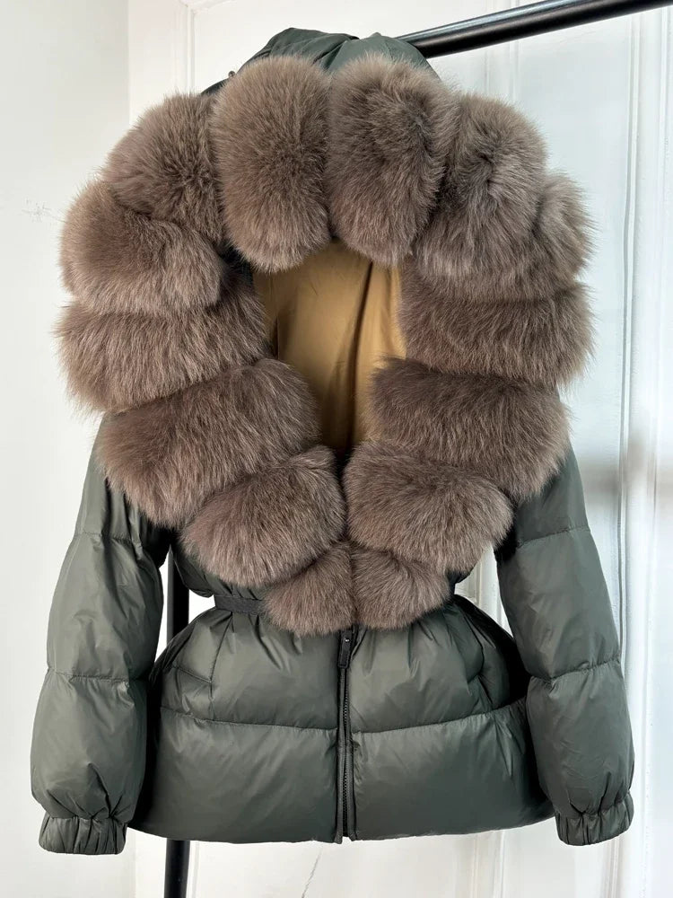 2025 Winter Puffer Jacket Women Real Fox Fur Hooded Thick Warm 90% White Duck Down Coat Female Parkas Waterproof