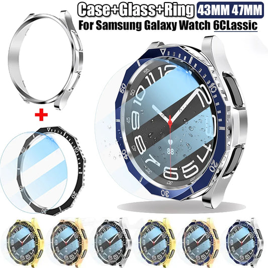 3 in 1 Case+Bezel Ring+Glass Film For Samsung Galaxy Watch 6 Classic 47MM 43MM Screen Protector Galaxy Watch 6 Classic Bumper