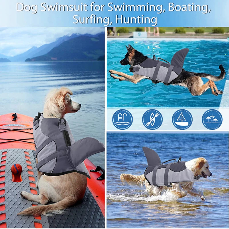 Dog Life Jacket Ripstop Shark Vests Shape Dog Lifesaver With Rescue Handle Pet Safety Swimsuit For Swimming Pool Beach Boating