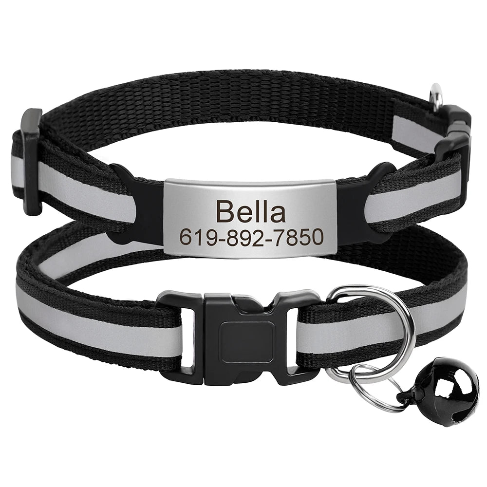 Reflective Cat Collar Engraved Safe Cats Kitten Collars with Bell Puppy Pet Necklace Accessories for Cat Small Dog Chihuahua