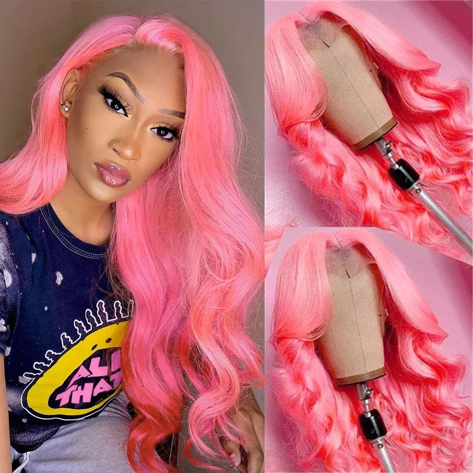 Light Pink Lace Front Wig Human Hair 13x6 Hd Transparent Lace Frontal Wig 13x4 Pink Colored Body Wave Human Hair Wigs For Women