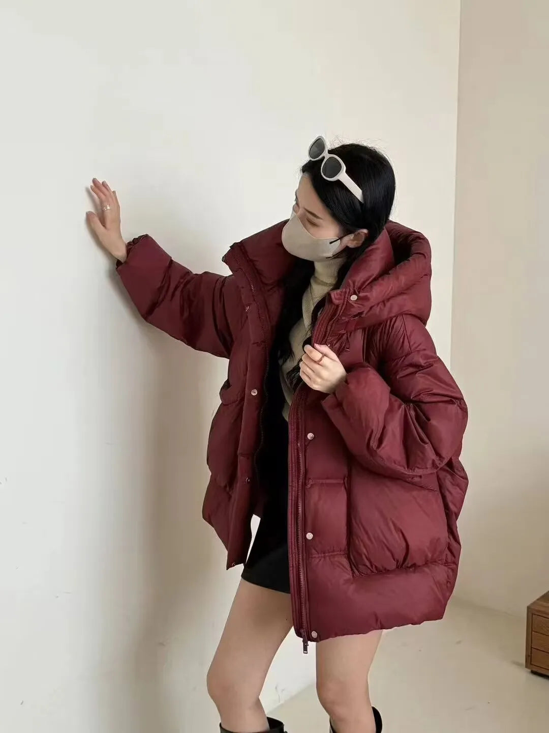 Puff Down Jacket Women's Winter Jacket Padded New Outerwear Hooded Versatile Loose Padding Thickened White Duck Down Warm Coat