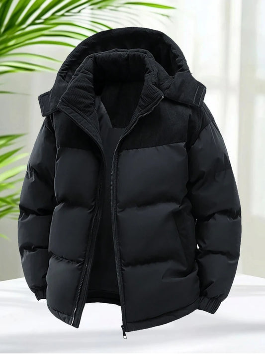 Men’s Winter Puffer Jacket Cotton Padded Warm Hooded Windbreaker Coat Outdoor Casual Thick Parka for Cold Weather Streetwear