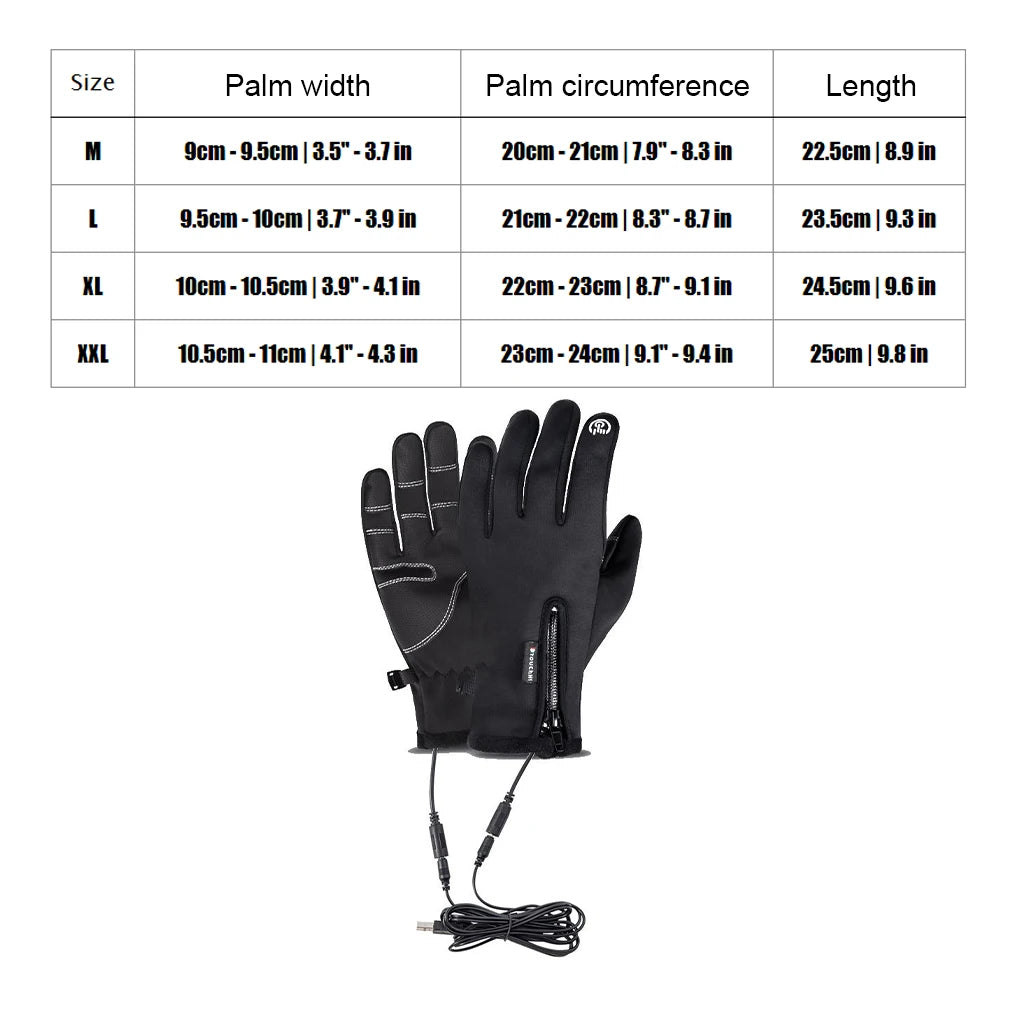 M-XXL USB Touch Screen Gloves Heated Motorcycle Gloves Cycling Running Ski Winter Gloves Hiking Walking Anti-Slip Glove