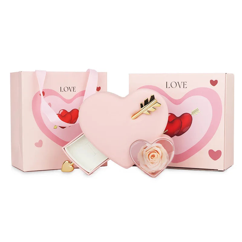 Christmas Creative Heart-piercing Jewelry Box with Eternal Rose Preserved Flowers Party Drawer Box Design Valentine's Day Gifts