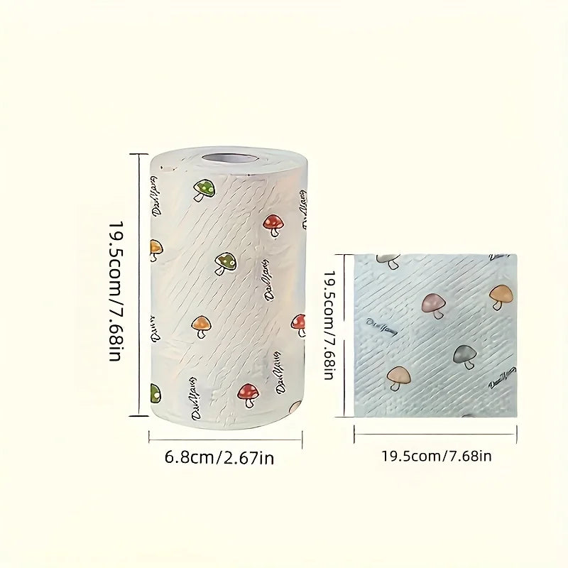 1roll 50pcs Disposable Kitchen Paper Towel, Random Pattern Reusable Washable Cloth for Dishwashing, Cleaning & Oil Absorption