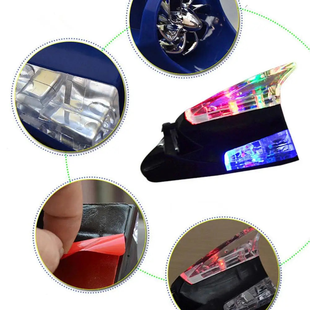 Car Auto Styling Wind And Power Shark Fin Shaped Receiving Antenna LED Warning Flashing Light Lamp