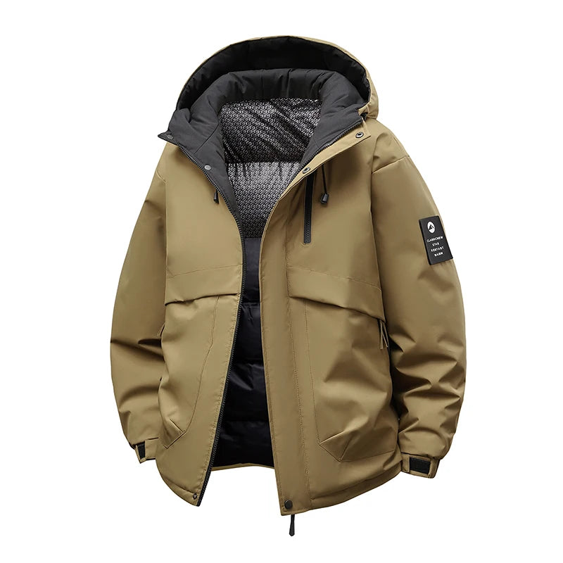 Winter Men Waterproof Windproof Casual Jacket Mens Puffer Hooded Fashion Jacket Man Outdoor Loose Thick Jacket Windbreaker Parka