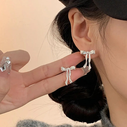 S925 Stud Earrings Elegant Bow Knot  Simple Earring For Girl Fashion Cute Jewelry Piercing Ear Fine Jewelry Women Accessories