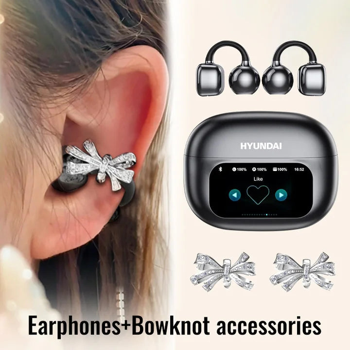 HYUNDAI HY-C02 Ear Clip Screen Display Earphones Wireless Bluetooth Headphones  Mic High Sound Stereo Sound Earbuds