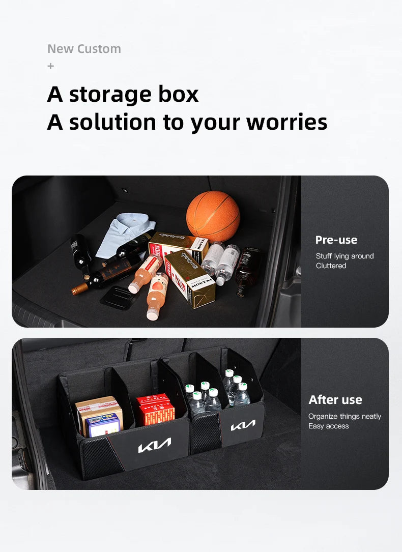 KIA Folding Car Trunk Organizer Box Storage Bag Tools Tidying For KIA EV6 Stinger RIO Sorento Picanto Ceed Borrego Syros K4 K5