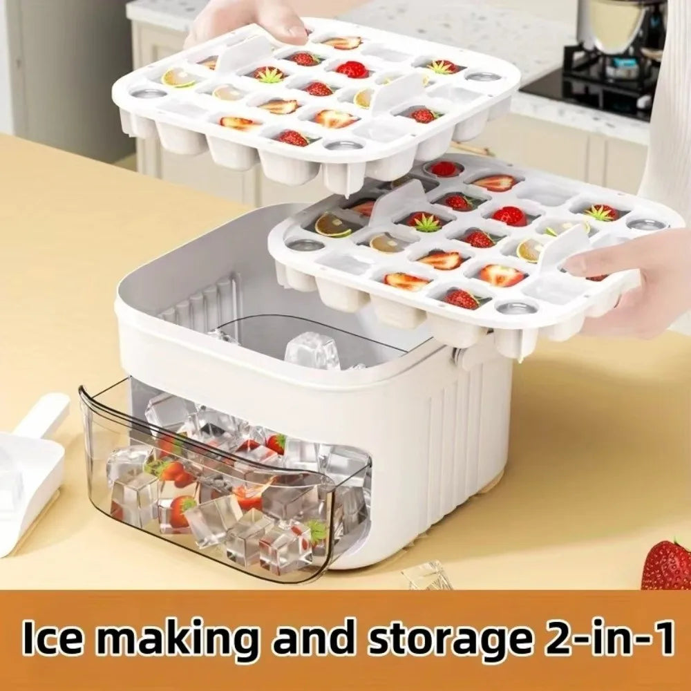 50-Cube Ice Maker with Easy Press Cap Large Capacity Double-layer Ice Cube Machine with Easy-press Lid Reusable Ice Cube Maker