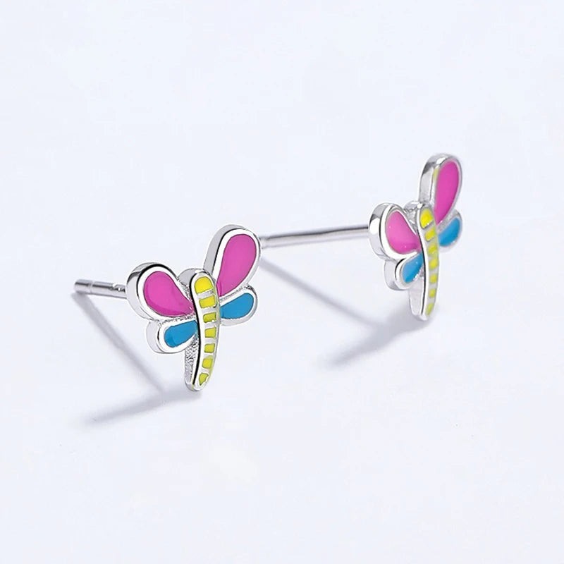 TrustDavis Real 925 Sterling Silver Glaze Cake Panda Dragonfly Stud Earrings For Women Wedding Party Fine Jewelry Gift DS4607