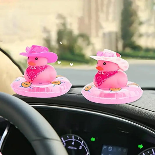 Rubber Duck for Dashboard of Car Colorful Duck Car Dashboard Decorations Squeak Ducks Toys Car Ornaments Hat Swim Ring Kids Toys