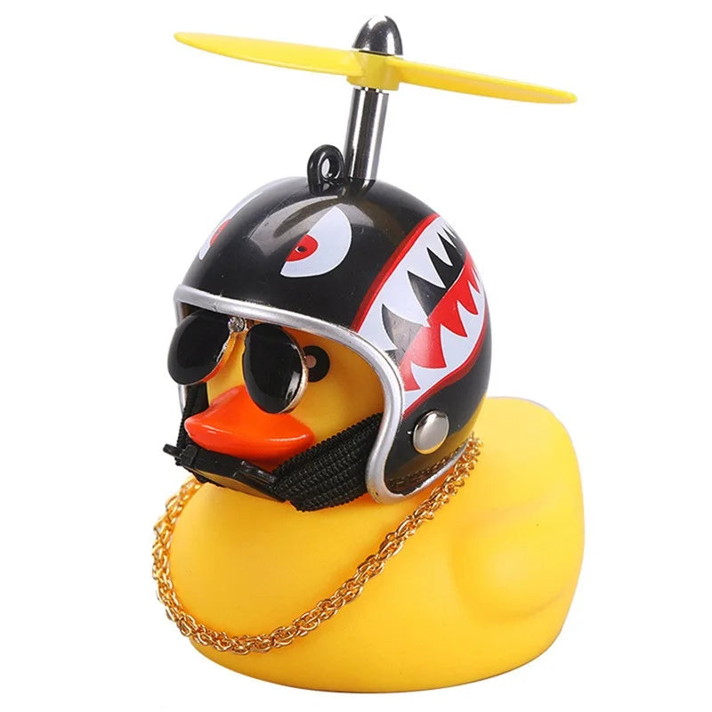 Rubber Duck Toy Motorcycle Bicycle Car Ornaments Yellow Duck Car Dashboard Decorations Cool Glasses Duck with Propeller Helmet