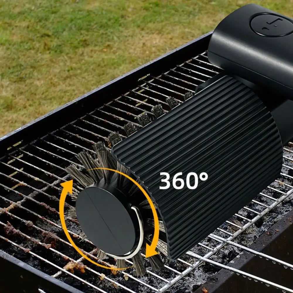 360 Degree Rotate Electric Grill Brush Adjustable Angle Rechargeable BBQ Grill Cleaner Wireless with Replacement Brush Head