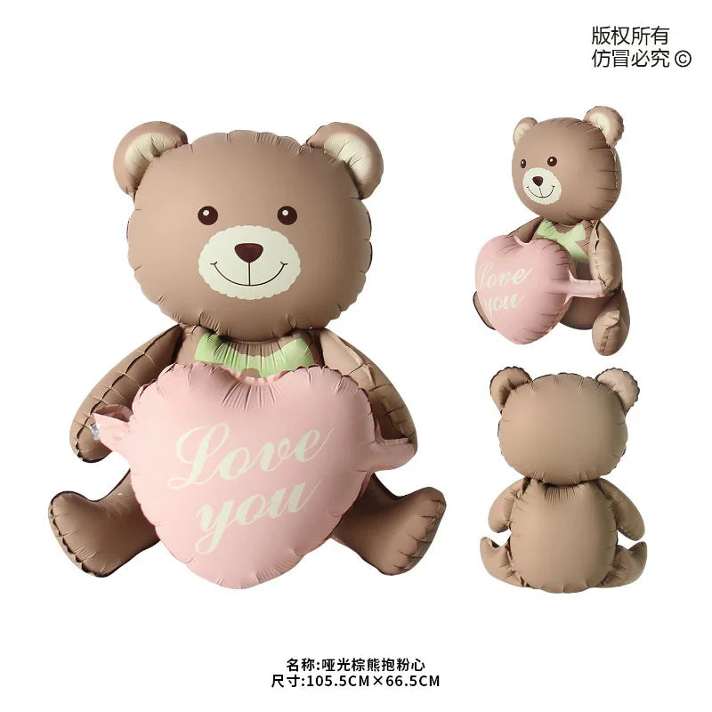 Coffee Brown Teddy Bear Balloon Number Heart Balloon set kid Birthday Party Decoration Baby Shower wedding Valentine's Day decor