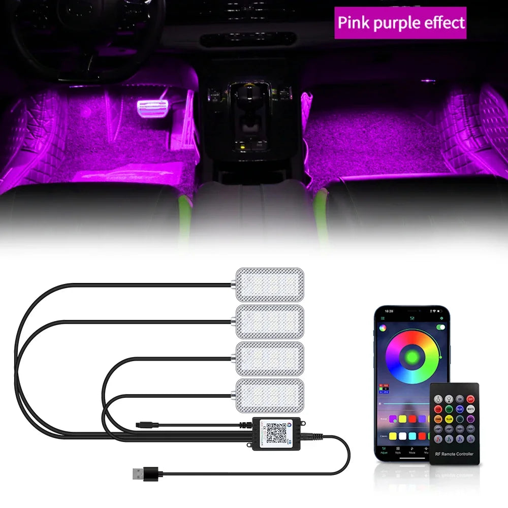 Led Car Foot Ambient Light With USB Neon Mood Lighting Backlight Music Control App RGB Auto Interior Decorative Atmosphere Light