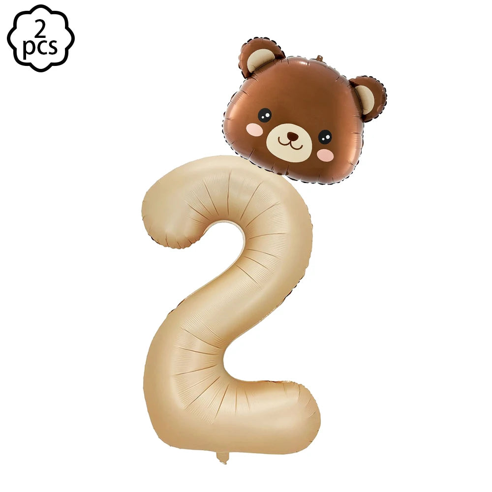 Coffee Brown Teddy Bear Balloon Number Heart Balloon set kid Birthday Party Decoration Baby Shower wedding Valentine's Day decor